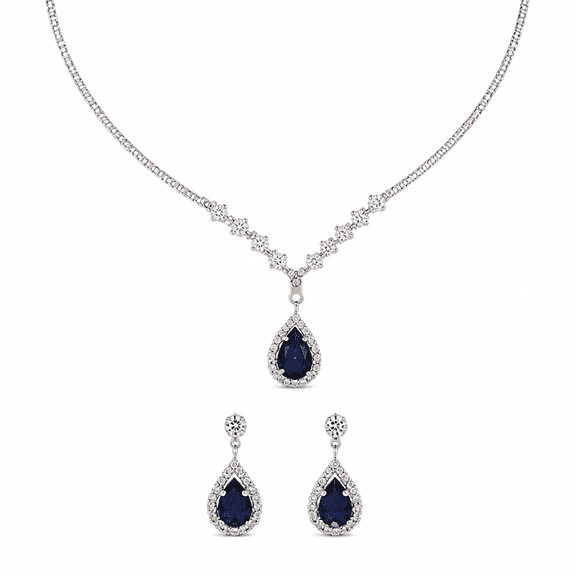 AURENIX 3Pcs Luxury Simple Rhinestone Necklace Earrings Fashion Exquisite Jewelry Set-Dark blue