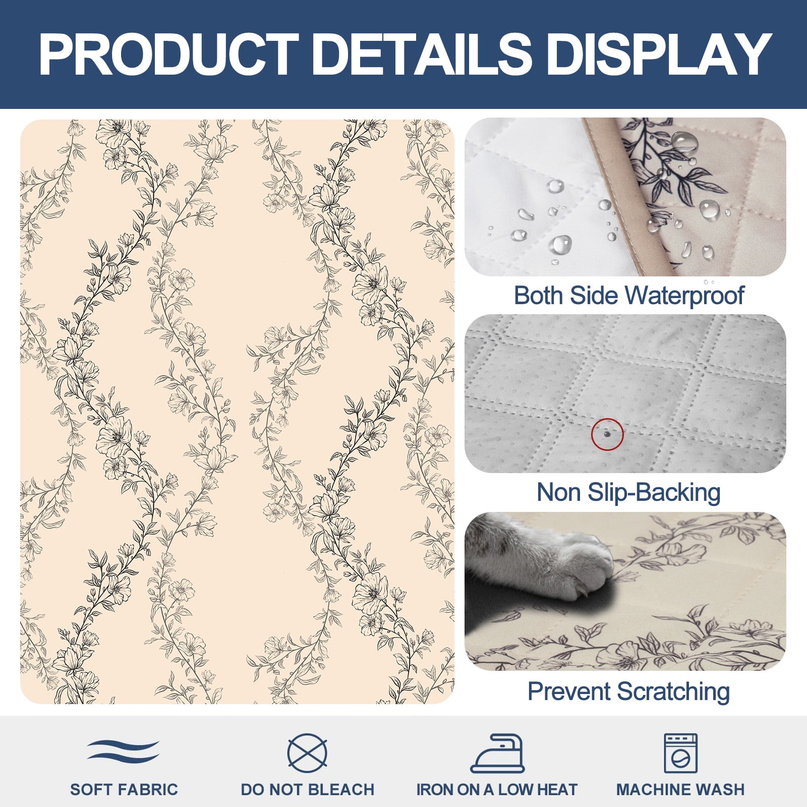 Sanmadrola Waterproof Sofa Cover Slipcover Couch Cover Furniture Protector Machine Washable Non Slip Leakproof with Straps for Dogs Kids Pets Ivory vines Sofa