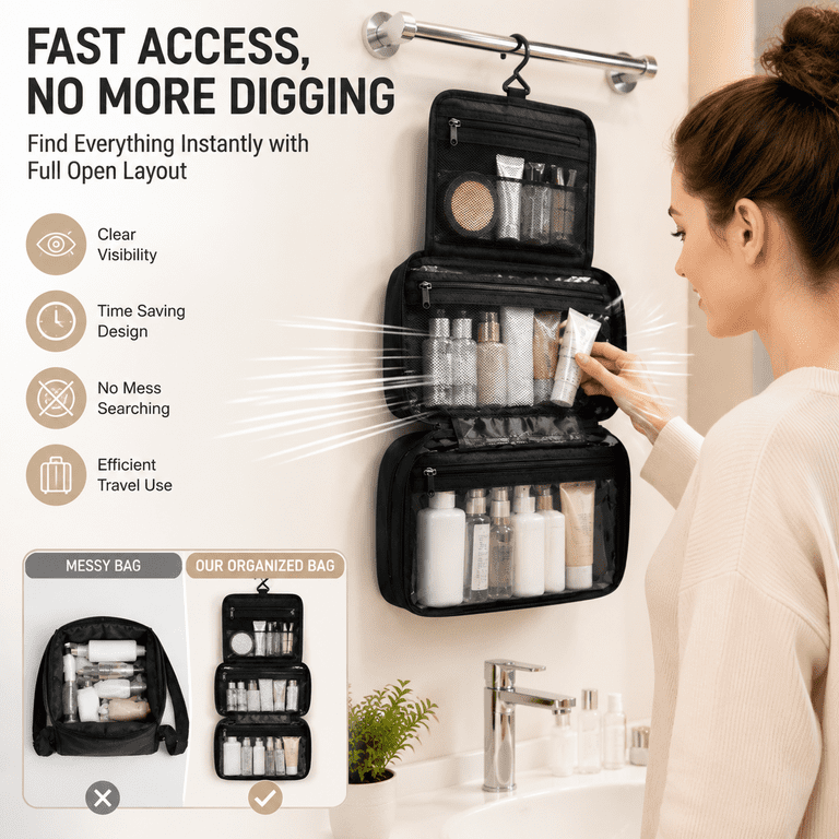 NIUTA Hanging Toiletry Bag, 3-Tier Organizer with Hook photo 3