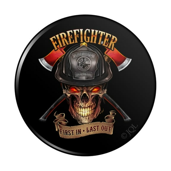 Firefighter Skull First In Last Out Fireman Kitchen Refrigerator Locker Button Magnet