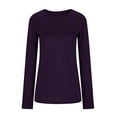 thumbnail image 4 of Tops for Women under $5 Long Sleeve Solid Loose Pullover T-shirt Purple XXL, 4 of 6