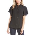 thumbnail image 1 of Blusa con botones y mangas con volantes Karen Kane para mujer negro XS, 1 of 1