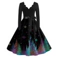 thumbnail image 7 of Women's Casual Fashion V-Neck Long Sleeved Retro Christmas Print Retro Dress, Holiday Print, Audrey Style, Party Wear, Casual Dress, Festive,Black,XL, 7 of 7
