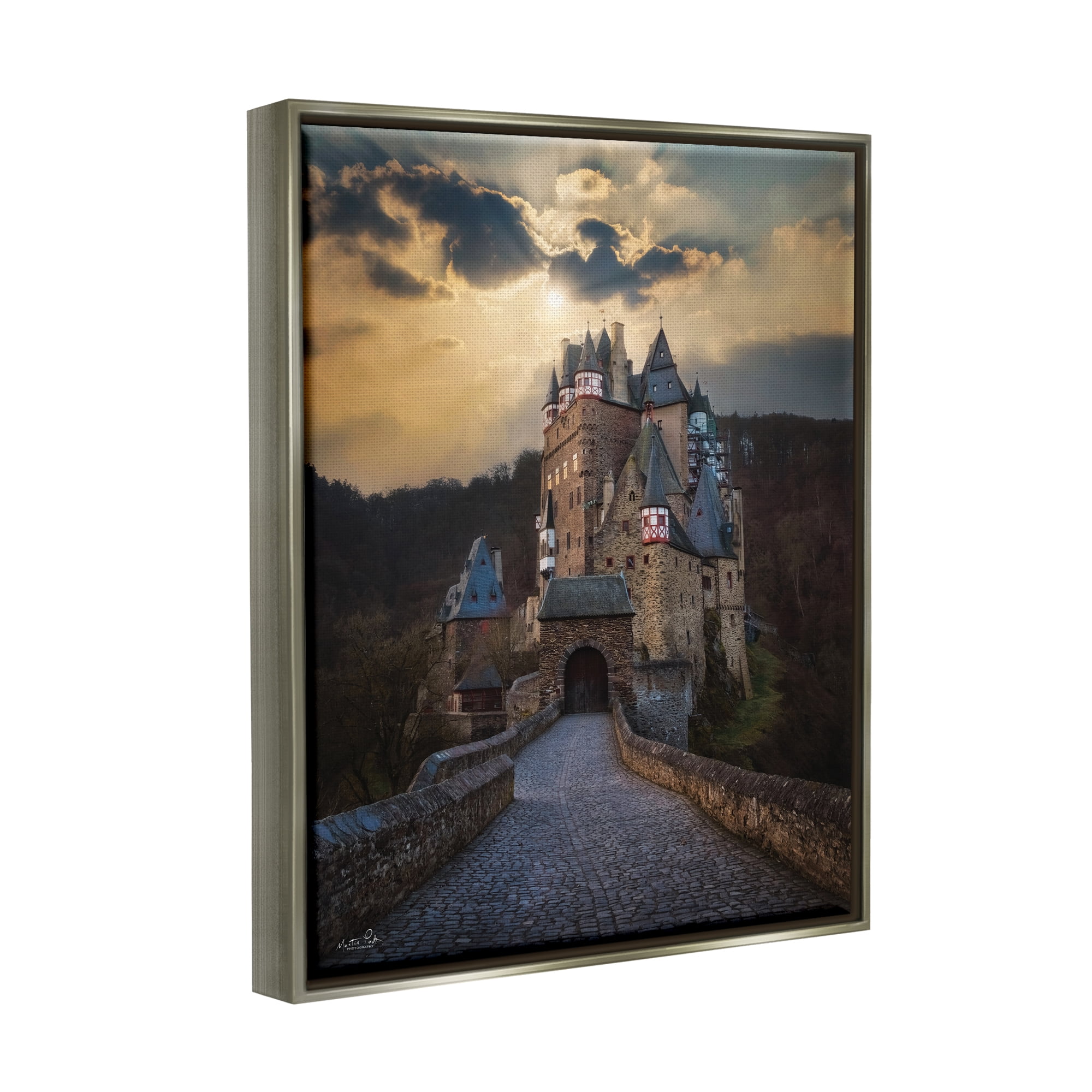 Stupell Eltz Castle Path Sun Rays Photography Landscape Photography Gray Floater Framed Art Print Wall Art