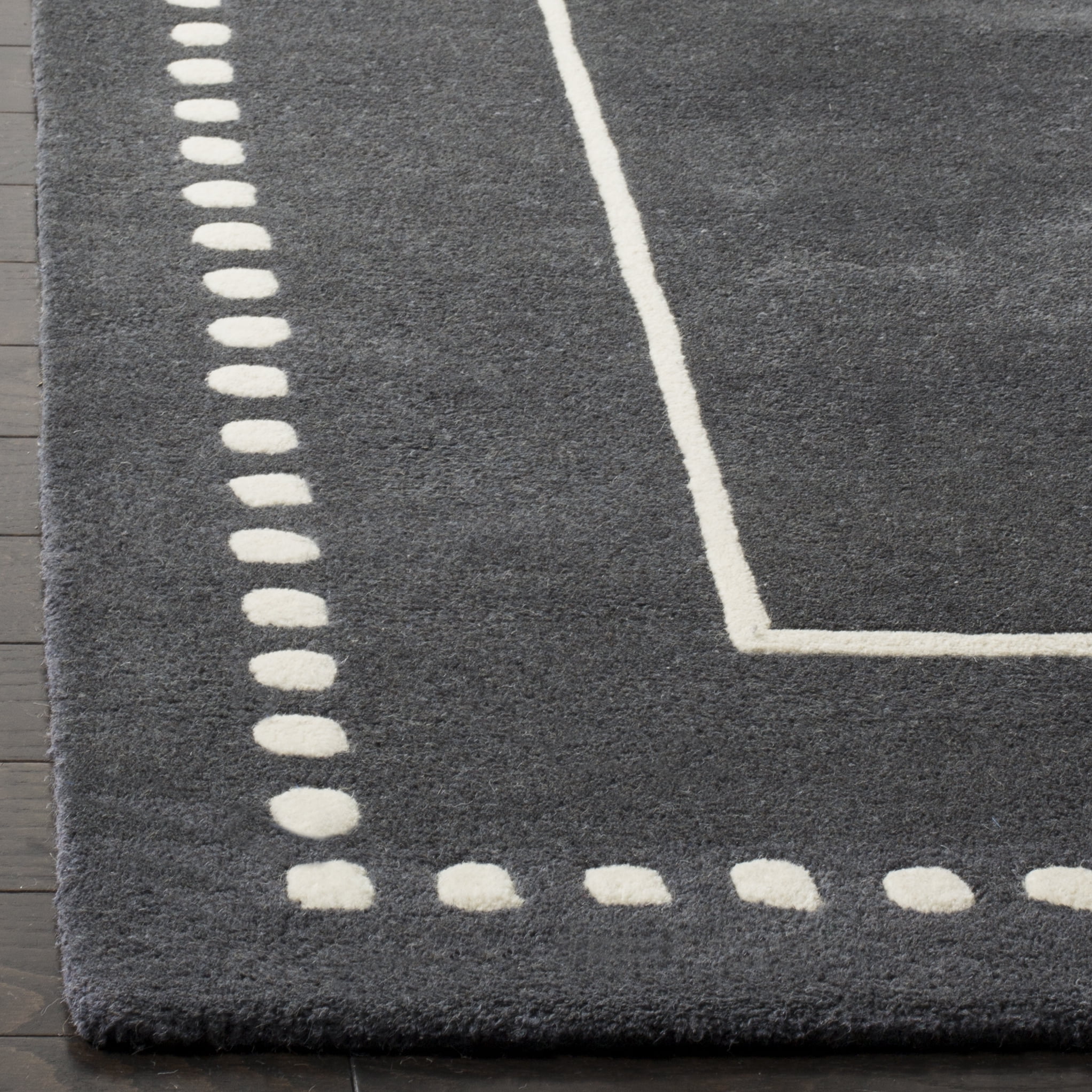 SAFAVIEH Bella Danita Bordered Wool Runner Rug, Dark Grey/Ivory, 2'3" x 13'