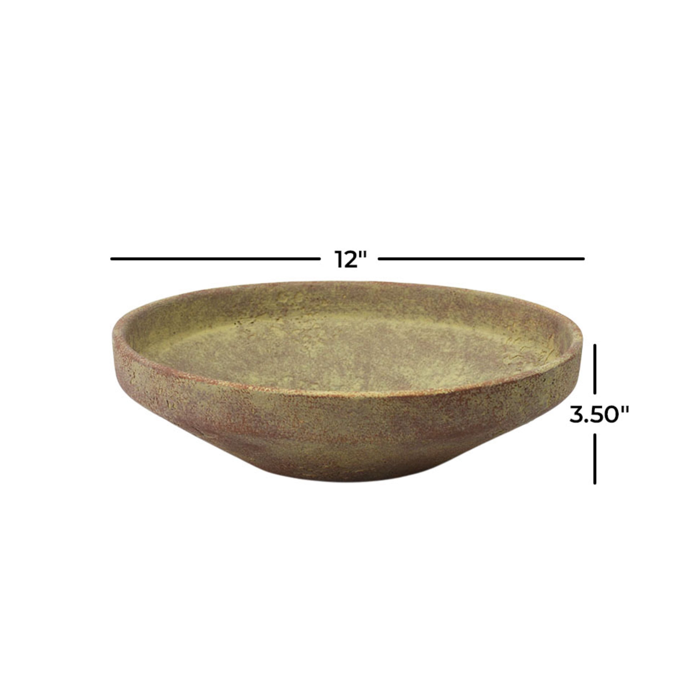 DecMode 12" Round Textured Red Ceramic Decorative Bowl with Yellow Shadings
