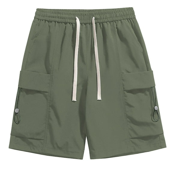 MIXUE Mens Cargo Shorts Summer Solid Color Elastic Waist Drawstring Casual Beachwear,Green,XXXXL