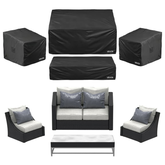VEVOR Patio Furniture Cover 4-Piece Set, 420D Heavy Duty Waterproof Outdoor Dining Table and Chairs Cover Set, Lawn Patio Furniture Covers for Outdoor Sofa, Couch, Chairs, Coffee Table, Black