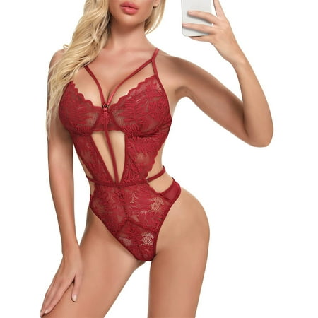 

One opening Women Sexy Lace Lingerie Hollow Out Strappy V Neck Mesh Bodysuit