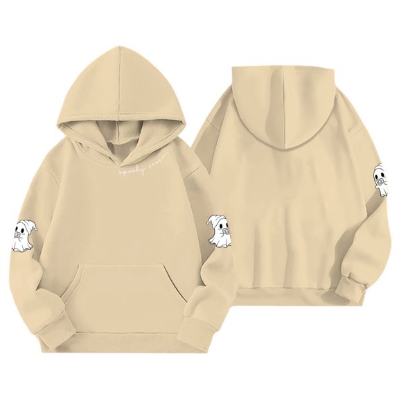 LRen Halloween Gifts for Girls Halloween Graphic Cozy Hooded Sweatshirts Oversized Long Sleeve Pullover Sweatshirt Lightweight Fall Winter Clothes