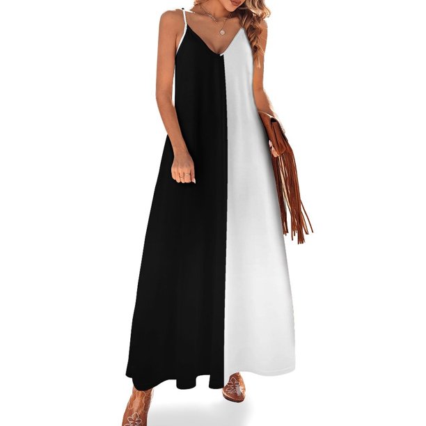Nuevo vestido sencillo sin mangas en blanco y negro con bloques, vestidos de verano para mujer , vestido de noche para mujer