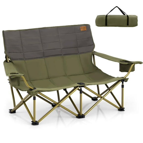 Gymax Causeuse de Camping Surdimensionnée Pliable Canapé de Camping avec Porte-Gobelets et Rembourrage Vert