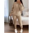 thumbnail image 4 of Womens Plus Size Pajama Set 2 Piece Long Sleeve Ribbed Lounge Sleepwear Knitted Set Khaki M, 4 of 6
