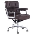 thumbnail image 5 of Luxurious Genuine Leather Swivel Office Chair, Mid Back Executive Desk Chair with Upholstered Armrest and 5 Wheels, Ergonomic Rolling Leather Computer Chair with Lumbar Support for Home Office, 5 of 9