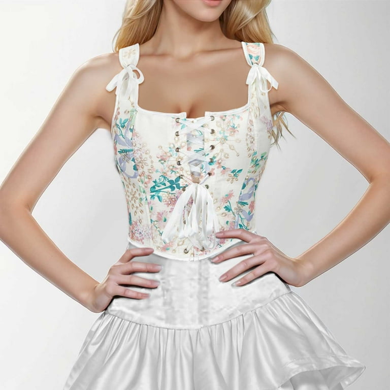 Rave Outfits for Women Elegant Vintage Cap Sleeves Brocade Bustier Corset Top Festivals Holiday Party Clothing Set for Women White XL Walmart