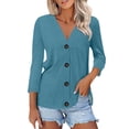 thumbnail image 2 of Delayuji Women's Long Sleeve Cardigan Button Down Solid Color Fashion Casual 3/4 Sleeves Cardigans Sweater For Women, 2 of 7