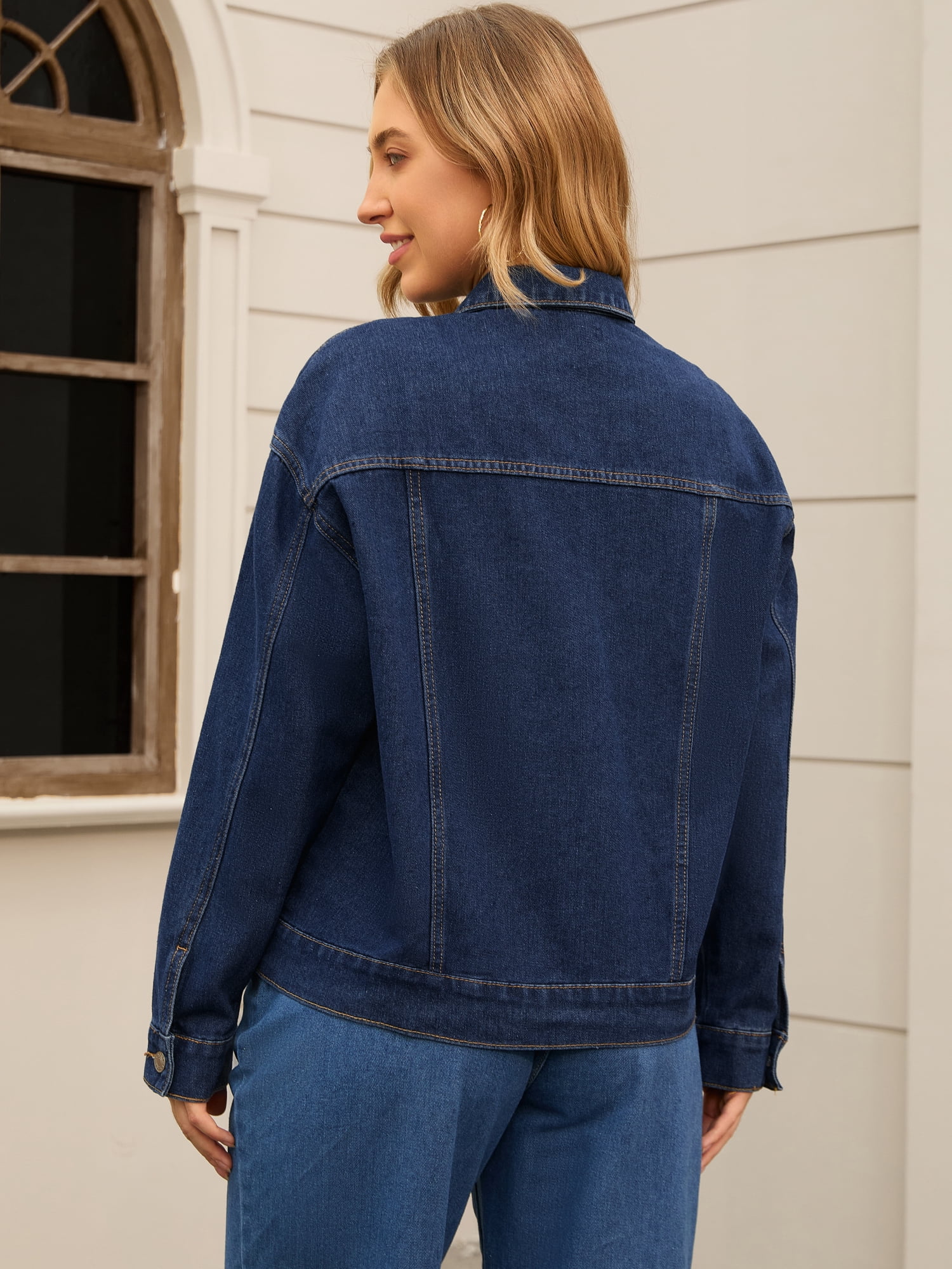 Unique Bargains Women's Button Down Cargo Pockets Denim Western Outfits M Dark Blue