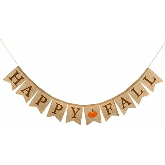 Happy Fall Pumpkin Burlap Banner Harvest Home Decor Bunting Flag Garland for Mantel Fireplace Thanksgiving Day Party Decoration