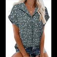 thumbnail image 3 of Blusa de Verano de Corta para Mujer, Elegante Túnica Informal de Negocios con Cuello de Solapa y Estampado Floral Verde M, 3 of 7