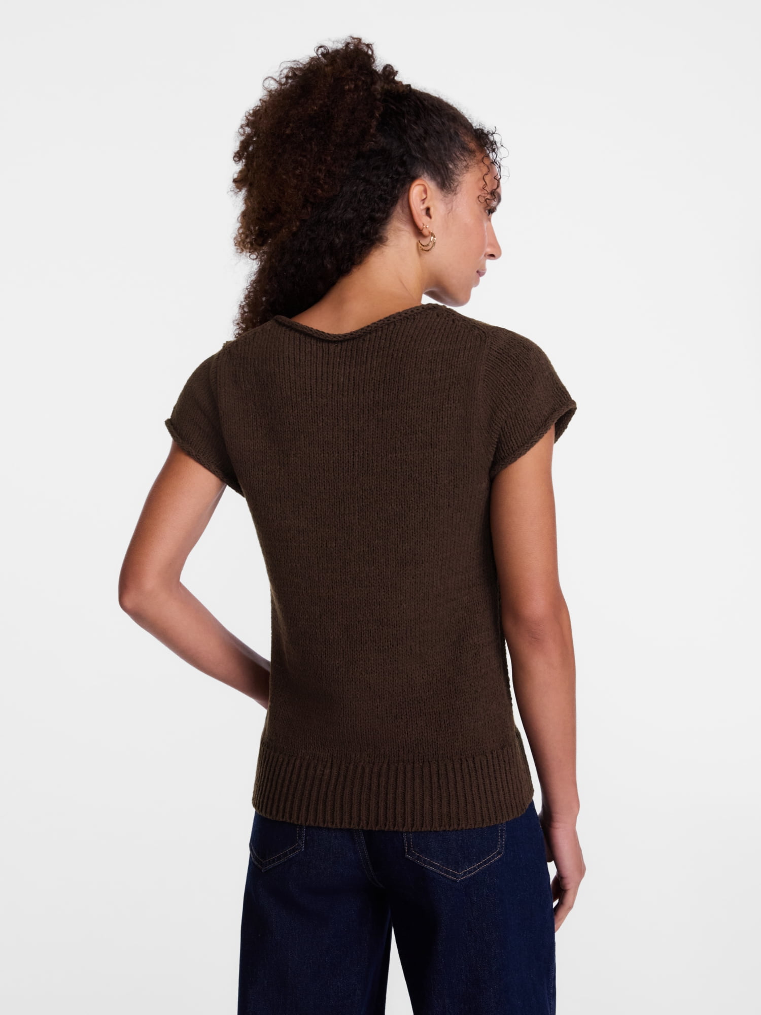 Scenario Women's and Women's Plus Pullover Rollneck Lightweight Sweater with Short Sleeves, Sizes XS-4X