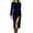 Navy 07, variant on Karymi Crew Neck Velvet Midi Dress for Women, Long Sleeve Ruched High Slit Bodycon Dress, Solid Fitted Waist Winter Cocktail Party Evening