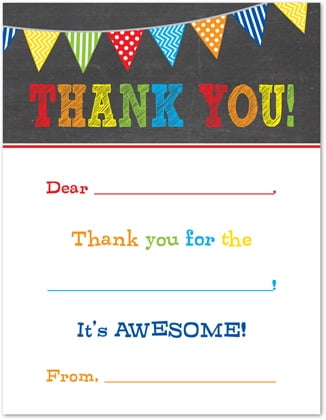 Colorful Chalkboard Fill-In Birthday Thank You Cards and Envelopes - 20 count