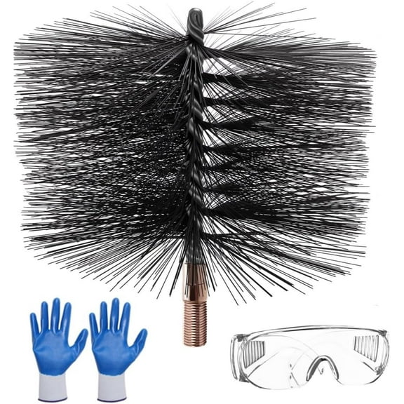 6 Inch Chimney Cleaning Brush Kit with Standard 1/4" NPT End Fitting, Chimney Cleaning Sweep for Drill Kit with Goggles and Gloves for Cleaning Chimney Hearth Fireplace