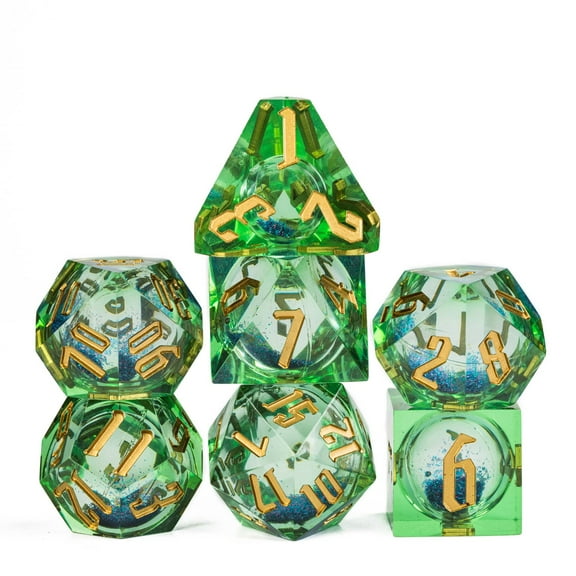 Cusdie Sharp Edges DND Dice, Liquid Core Quicksand Dice, 7 PCs D&D Dice, Handcrafted Polyhedral Dice Set, for TTRPG Role Playing Game Pathfinder