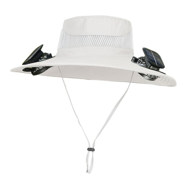 Sombrero de sol tipo cubo recargable de 3 velocidades con ventilador de ala ancha. Sombreros con ventilador para refrescar. gris claro