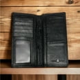 thumbnail image 5 of Mens Long Wallet Black Leather Soft Leather Cow Hair Checkbook Style Cowboy Hand Crafted High End Mens Wallets Leather Horse Horseshoe Concho, 5 of 9