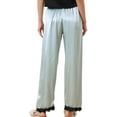 thumbnail image 3 of INSPIRE CHIC Women's Sleep Pants Satin Wide-leg Lace Trim Loungewear Pajama Elastic Long Pants XL Blue, 3 of 6