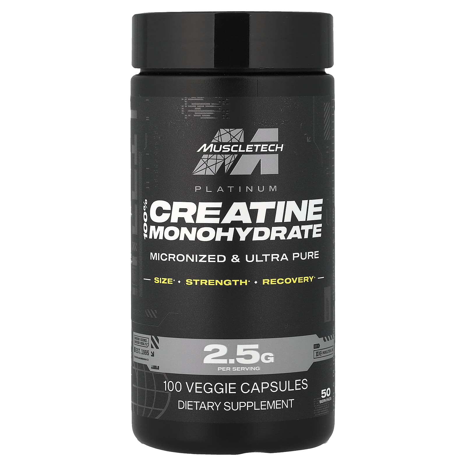 MuscleTech Platinum, 100% Creatine Monohydrate, 100 Veggie Capsules (1.25 g per Capsule)
