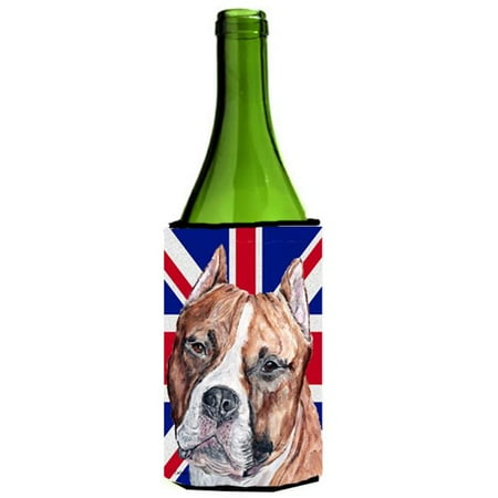 

Staffordshire Bull Terrier Staffie With English Union Jack British Flag Wine bottle sleeve Hugger - 24 Oz.