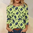 thumbnail image 7 of Plus Size T Shirts Womens Floral Printed Tops Crewneck Graphic Basic Tee Shirts Loose Fit Casual Tshirts (2XL, Green 01), 7 of 7