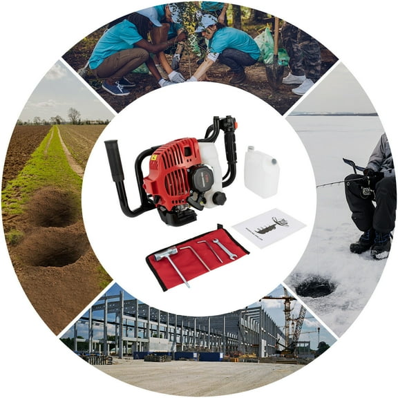 52cc Post Hole Digger with 2-Stroke Gasoline Engine, 1.8kW Power, Anti-Slip Handle & Fuel Tank, Easy Start, Ideal for Fencing & Landscaping