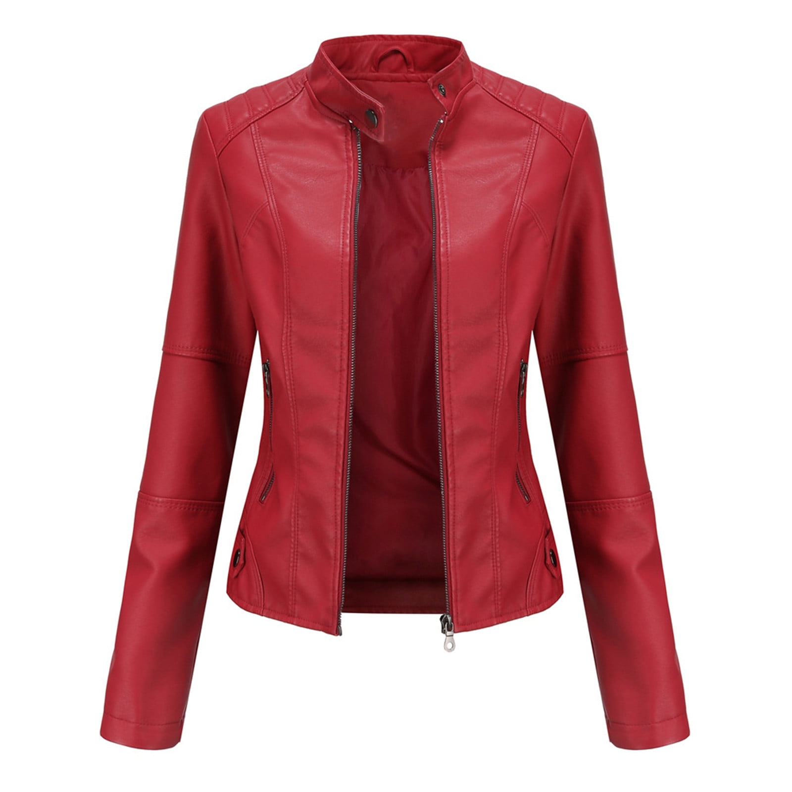 Faux Leather Blazer Jacket for Women One-button Notch Collar Long Sleeve Regular-fit Office Work Fashion Suit Coat (4X-Large, Red)