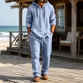 thumbnail image 3 of Babcutegg Mens Outfit Set Button Front Long Sleeve Hoodie and Pants Lightweight Casual Clothing 2-Piece Light Blue Size S, 3 of 7