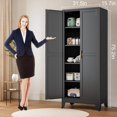 thumbnail image 2 of 75.2”H Metal Kitchen Pantry Storage Cabinet, Storage Cabinets with Adjustable Feet and Shelves,Food Pantries Cupboard for Kitchen, Living Room, Laundry Room and Dinning Room（Black）, 2 of 17