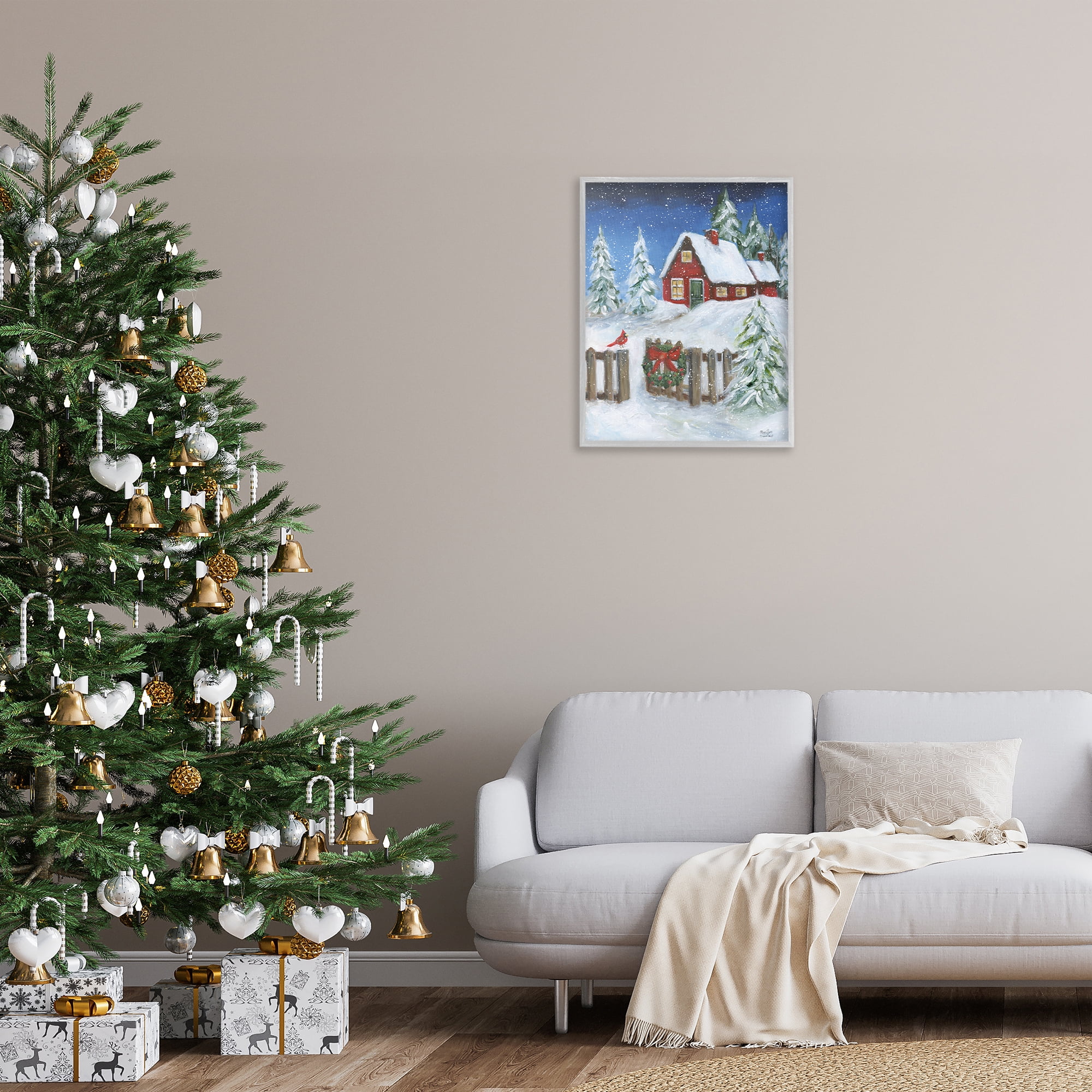 Stupell Industries Traditional Winter Scene Holiday Painting Gray Framed Art Prints Wall Art, 24 x 30
