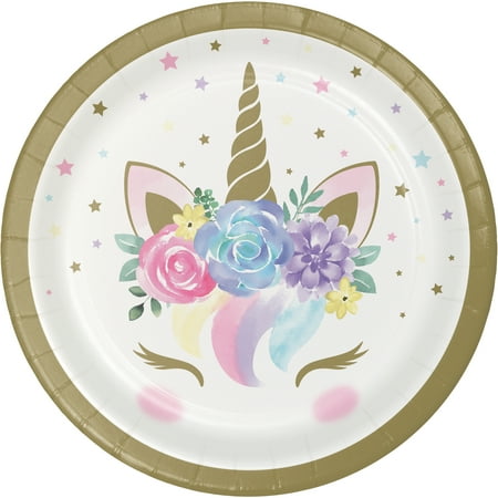 Unicorn Baby Shower Round Paper Dessert Plates 24 Count for 24 Guests