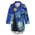 thumbnail image 4 of Xoenoiee Starry Night Print Womens Modern Swimsuit Cover Up Button Down Shirt Dresses Tops V Neck Loose Bathing Suit Casual Blouse Resort Wear, S, 4 of 7