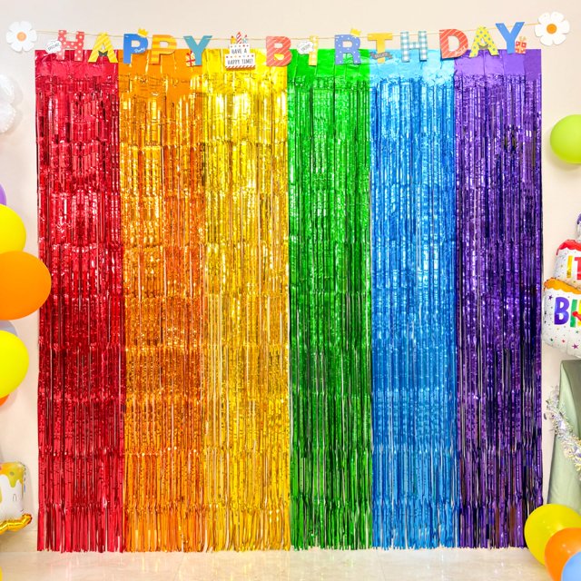 Cortinas con flecos Emourlych Rainbow Foil, paquete de 4 x 4