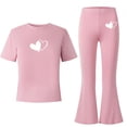 thumbnail image 4 of fatyb Girls Clothes 2 Piece Outfits Short Sleeve Tees Tops Flared Long Pants Kids Summer Casual Sets, 4 of 7