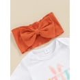 thumbnail image 6 of Suealasg Newborn Girls 3Pcs Easter Outfit Baby Girl Summer Clothes 3 6 9 12 Months Infant Girls Short Sleeve Round Neck Letter Print Romper + Ribbed Shorts + Headband, 6 of 9