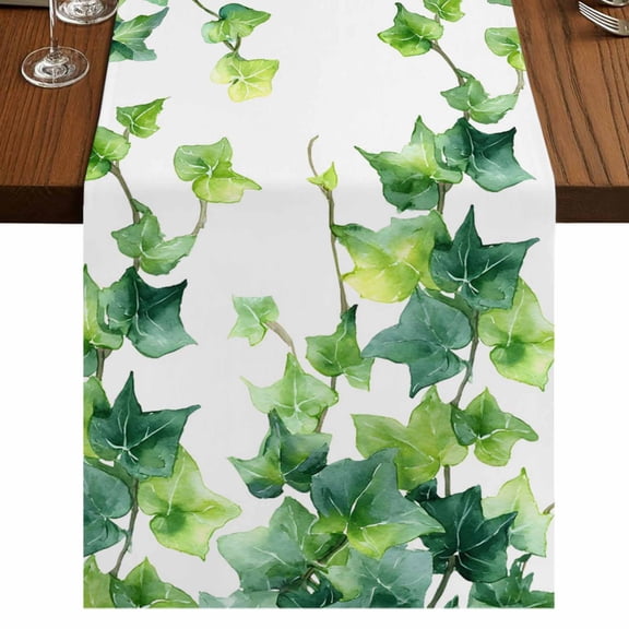 Table Runners 120 Inches Long Dress Scarves, Country Leaves Farmhouse Coffee/Dining/Kitchen Table Runner for Living Room, Watercolor Green Leaf Branches Vine Botanical 13x120 Inch