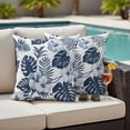 thumbnail image 5 of 2 Pack Outdoor Waterproof Throw Pillow Covers,Blue Flower Tropical Palm Leaves Decorative Square Patio Pillowcases for Chair Couch Sofa 16x16in, 5 of 9