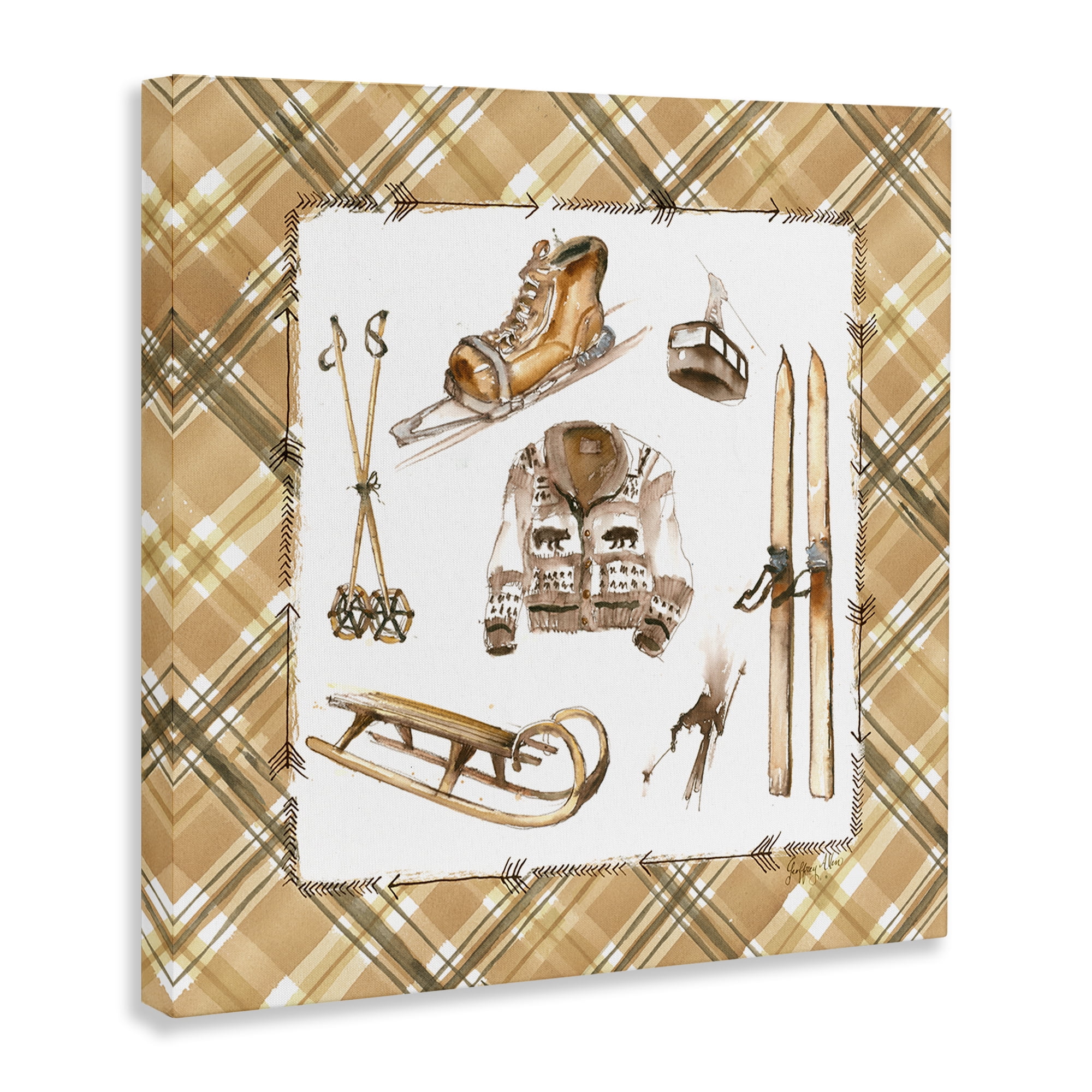 Stupell Industries Winter Sports on Tartan Sports Painting Wrapped Canvas Art Print Wall Art, 36 x 36