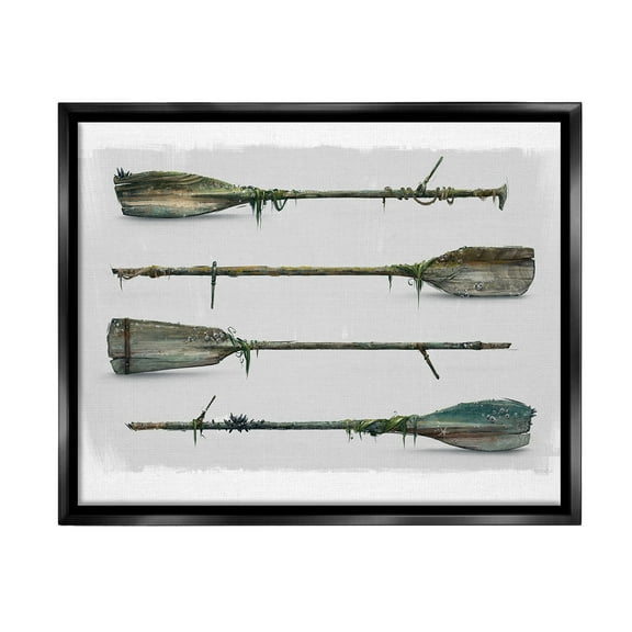 Stupell Industries Vintage Nautical Boat Oars Transportation Painting Black Floater Framed Canvas Art Print Wall Art, 21 x 17
