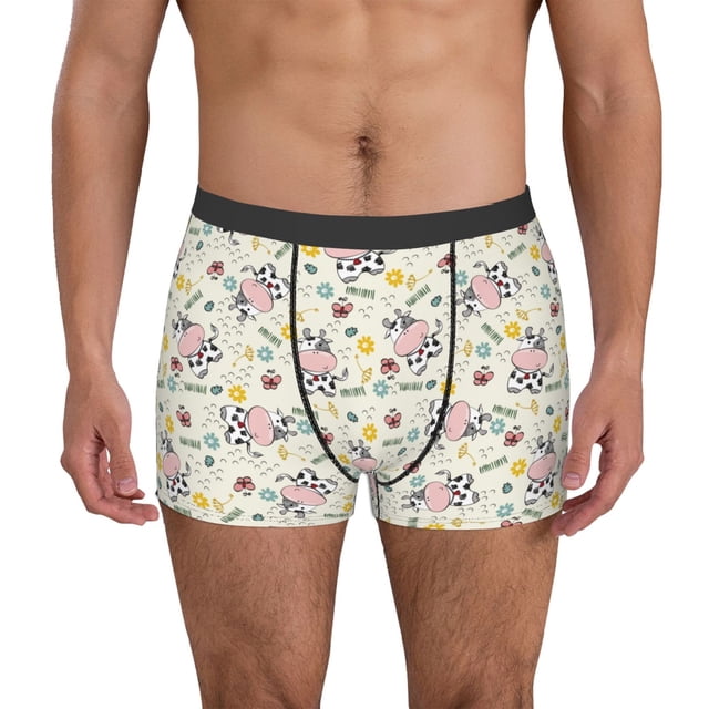 Balery Cute Cow Calzoncillos bóxer para hombre, ropa interior de algodón suave y transpirable con cinturilla de nailon-Large
