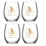Maustic 4 Pack Funny Stemless Wine Glasses, Cat Wine Glass Engagement Gift Wedding Gift Birthday Gift or Bridal Shower Gift for Her Fiancee Bride Cat Lovers